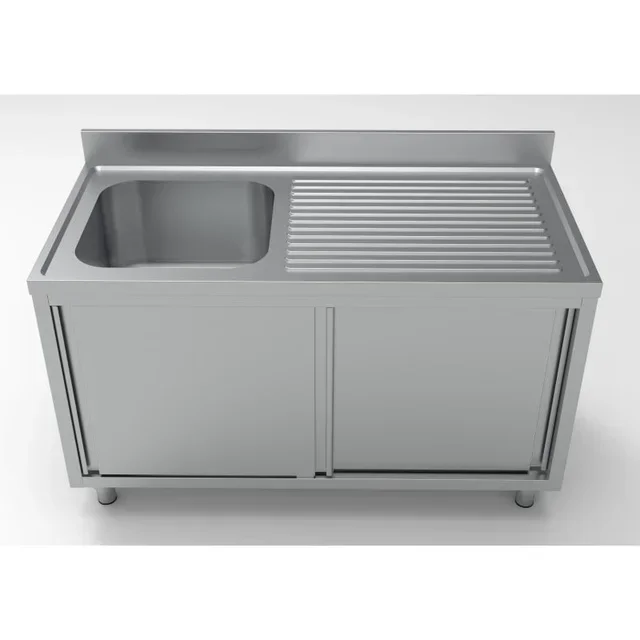 Stainless Steel Sink Cabinet 1 Basin with Right Drainer - Width 140 cm x Depth 70 cm