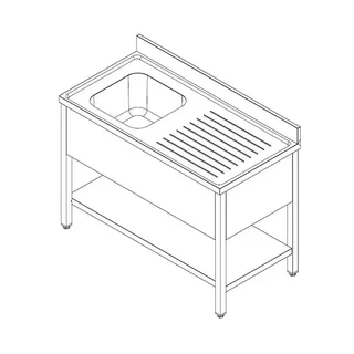 Stainless Steel Sink 1 Bowl with Right Drainboard, Backsplash and Removable Shelf - 1200 x 600 mm