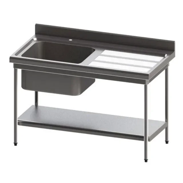 Edelstahl Spültisch 1 Becken mit Rechtem Abtropffläche und Ablageboden - Tiefe 700 mm - Breite 1400 mm