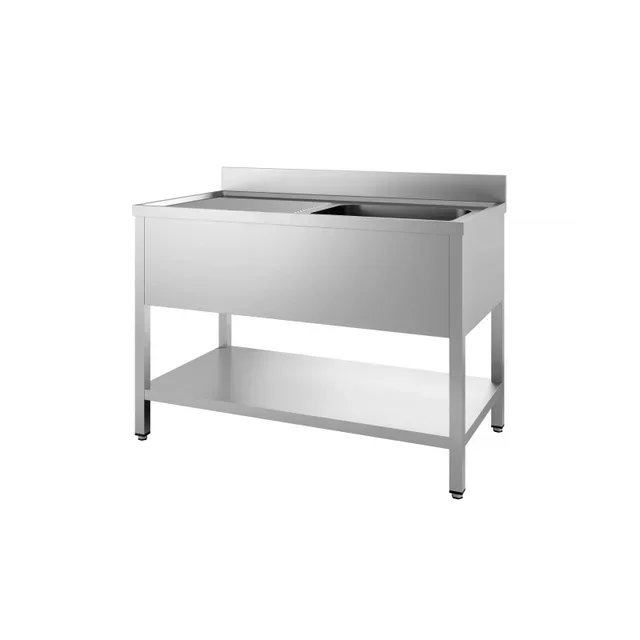Stainless Steel 1-Bowl Sink with Left Drainboard, Upstand and Removable Shelf - L 1200 x D 700 mm