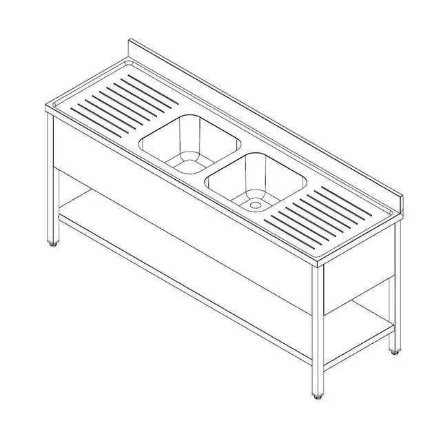 Stainless Steel Sink 1 Basin with Left Drainer, Backsplash and Upper Shelf - Width 200 cm x Depth 70 cm