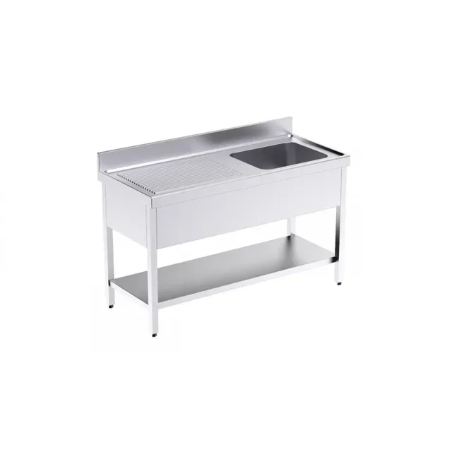 Plonge Inox 1 Bac avec Étagère Supérieure et Égouttoir Gauche - Dimensions 1400 x 550 mm