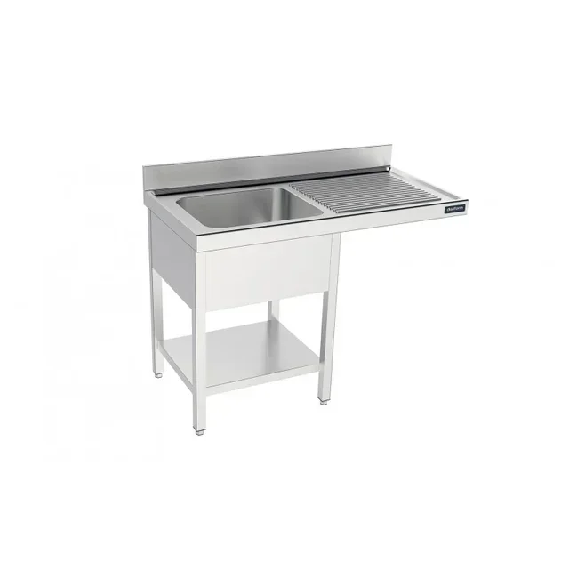 Stainless Steel 1-Compartment Sink with Upper Shelf and Right Dishwasher Cutout - Width 120 cm x Depth 55 cm