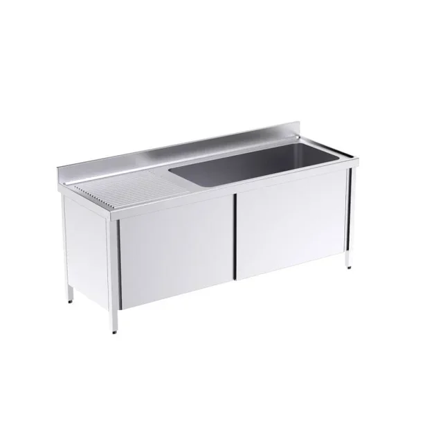 Banca de Lavagem com Portas e Escorredor Esquerdo - Largura 1800 mm x Profundidade 700 mm