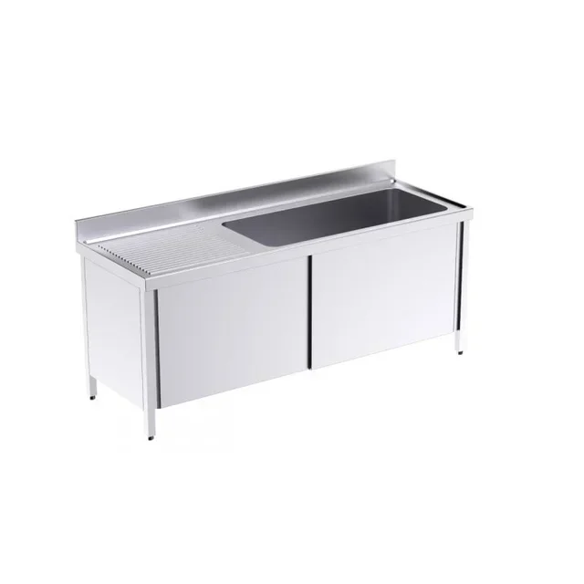 Pia de Cozinha Industrial 1 Cuba com Portas e Escorredor Esquerdo - C2000 x P700 mm