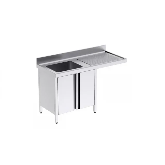 Stainless Steel Sink 1 Basin with Swinging Doors and Pass-Through for Dishwasher Right Side - Width 1400 mm x Depth 700 mm
