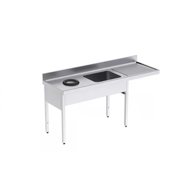 Stainless Steel Sink 1 Basin with Dishwasher Pass-Through, Right Drainer and Waste Drain - Width 180 cm x Depth 70 cm