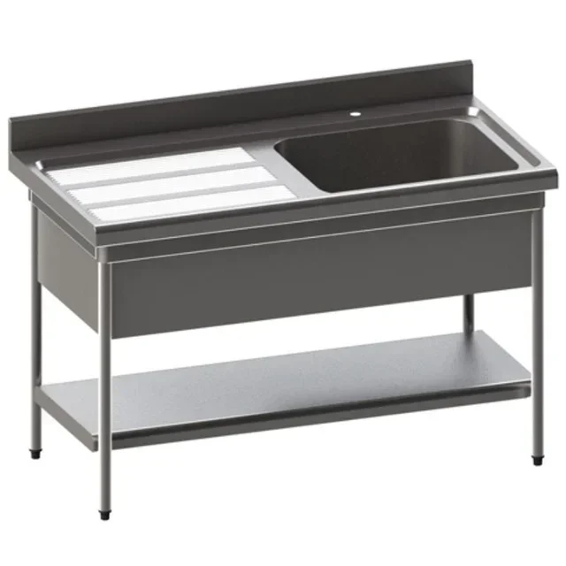 Edelstahlspüle 1 Becken mit linkem Abtropffeld, Beckenabdeckung und oberem Regal - Tiefe 700 mm - Länge 1400 mm