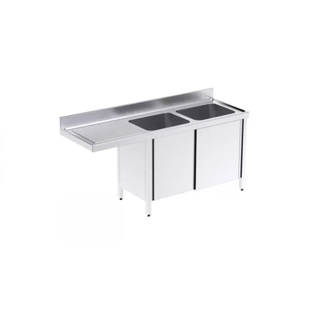 Double Bowl Sink with Sliding Doors and Left Dishwasher Space - Width 180 cm x Depth 70 cm