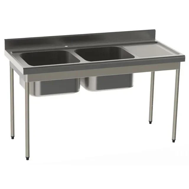 Pia de Aço Inoxidável 2 Cubas com Escorredor Direita - Profundidade 700 mm - Comprimento 1600 mm