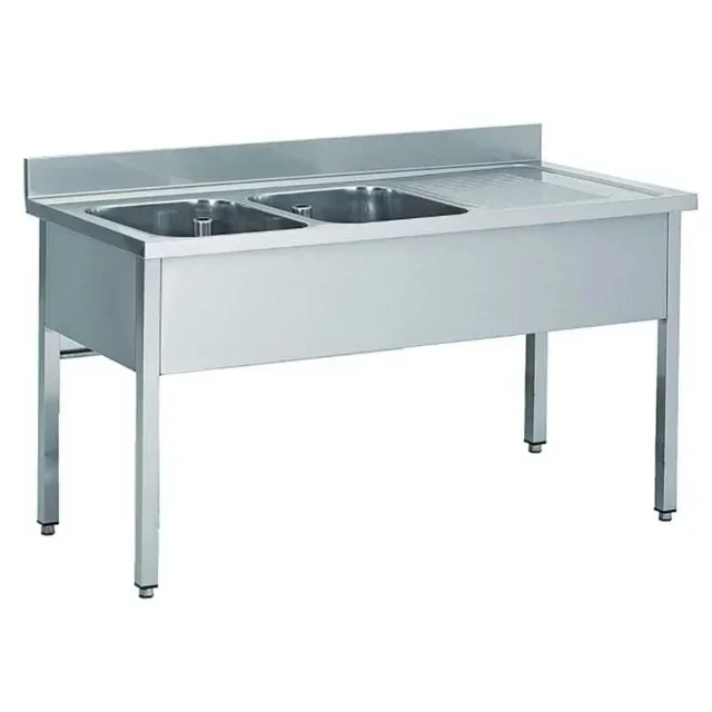 Plonge Inox 2 Bacs avec Égouttoir Droite - Structure Démontable