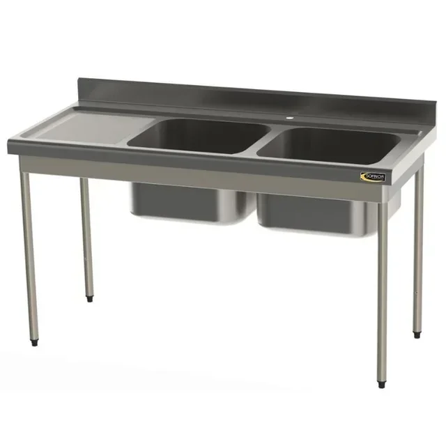 Lava-Louças Profissional Dupla Cuba com Escorredor Esquerdo - Largura 700 mm - Comprimento 1600 mm