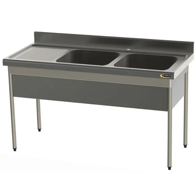 Lava-Louças Aço Inoxidável 2 Cubas + Escorredor Esquerdo com Tampa da Cuba - Profundidade 700 mm - Comprimento 1800 mm