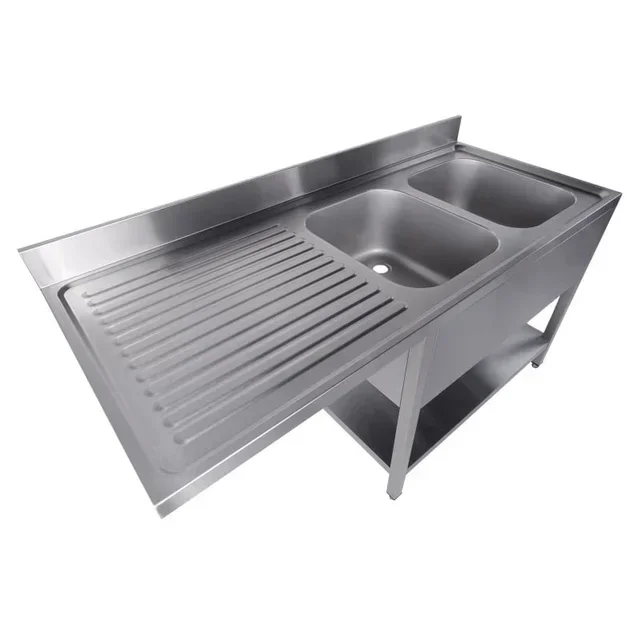 Tanque Duplo com Escorredor Esquerdo, Borda de Proteção e Prateleira Removível - C 1600 x P 700 mm