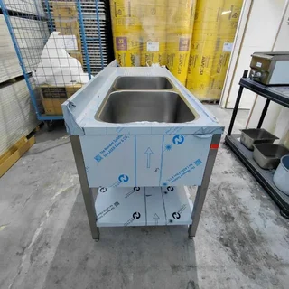 Double Professional Sink 2 Basins + Dishwasher Inlet and Right Drainer - 2000x700 mm - Refurbished