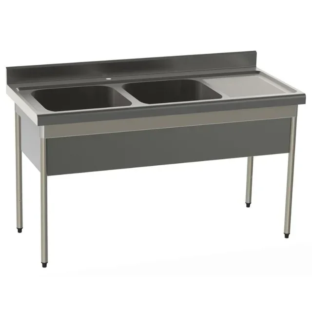 Lava-Louças Inox 2 Cubas com Escorredor Direito e Tampa da Cuba - Profundidade 700 mm - Comprimento 1800 mm