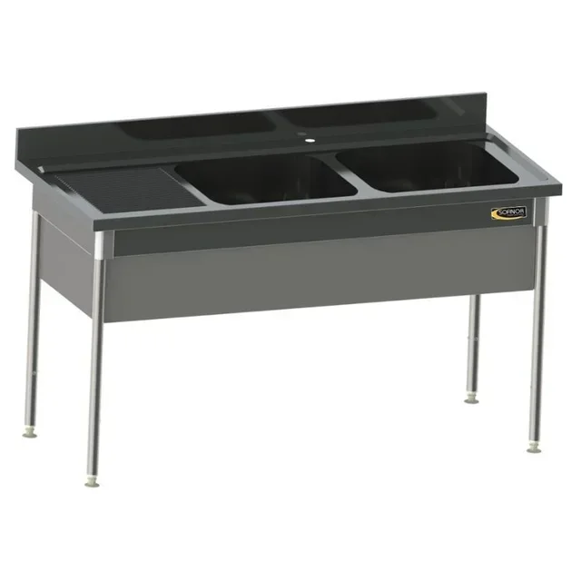 Edelstahlspüle 2 Becken + Linker Abtropftisch mit Beckenabdeckung - Serie 700 - Breite 1600 mm