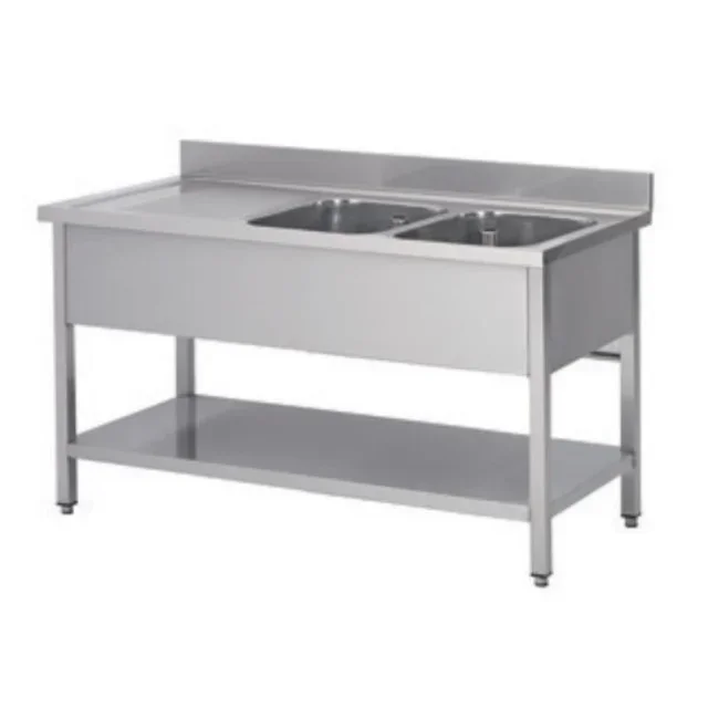 Professionelle Doppelbecken-Spüle mit linkem Abtropfbrett - Breite 160 cm x Tiefe 70 cm - Modular