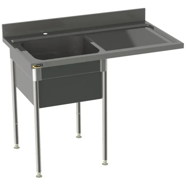 Tanque Profissional Lava-Louças com Tampa do Tanque - 1 Cuba + Escorredor Direito - Comprimento 1200 mm