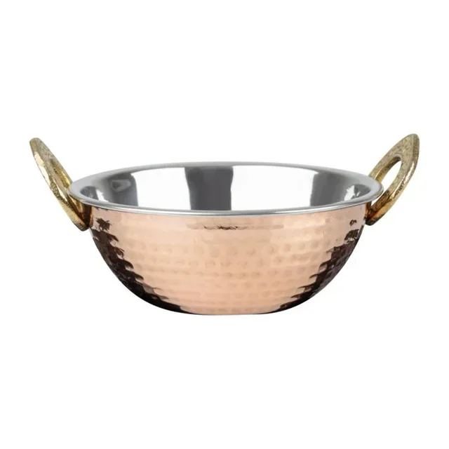 Solid Copper Kadai Pan 400 ml - Stainless Steel Handles
