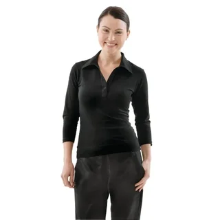Women's Black V-Neck Polo Shirt Size S - Short Sleeves