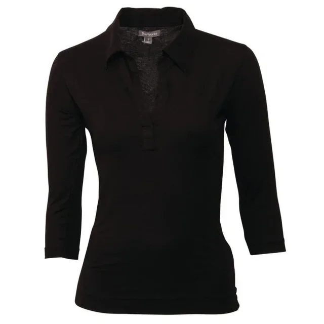 Women's Black V-Neck Polo Shirt Size S - Short Sleeves