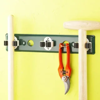 Wandmontierter Besenhalter - 3 Selbstklebende Halter und 2 Aufbewahrungshaken