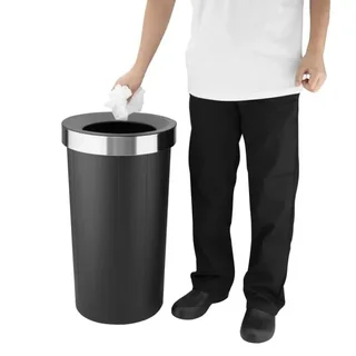 Black Round Waste Bin 60L Polypropylene Open Lid
