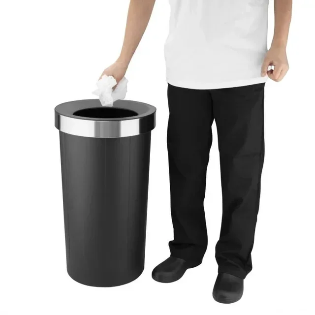 Black Round Waste Bin 60L Polypropylene Open Lid