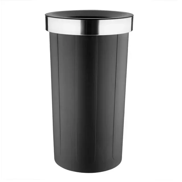 Black Round Waste Bin 60L Polypropylene Open Lid