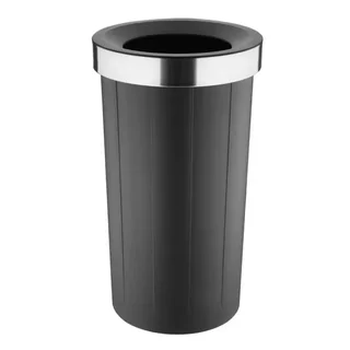 Black Round Waste Bin 60L Polypropylene Open Lid