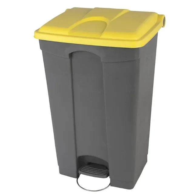Poubelle Pédale 90L Gris Jaune - Tri Sélectif