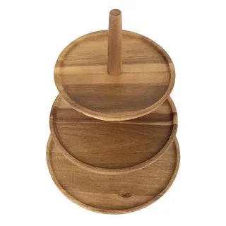 Suporte em Madeira de Acácia 3 Andares - Diâmetro 305 mm, Altura 395 mm