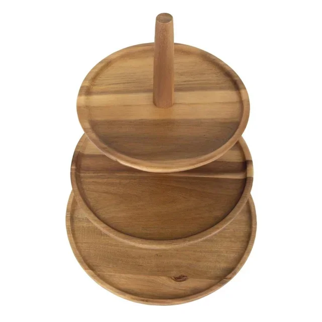 Suporte em Madeira de Acácia 3 Andares - Diâmetro 305 mm, Altura 395 mm