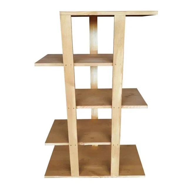 Wall-Mounted Display Rack 4 Offset Levels Honey Color - 790 x 390 mm