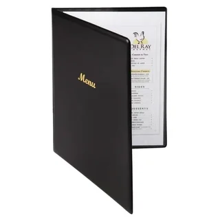 Capa de Menu PVC A4 Preta - Formato Retrato - Proteção de Documentos para Restaurante