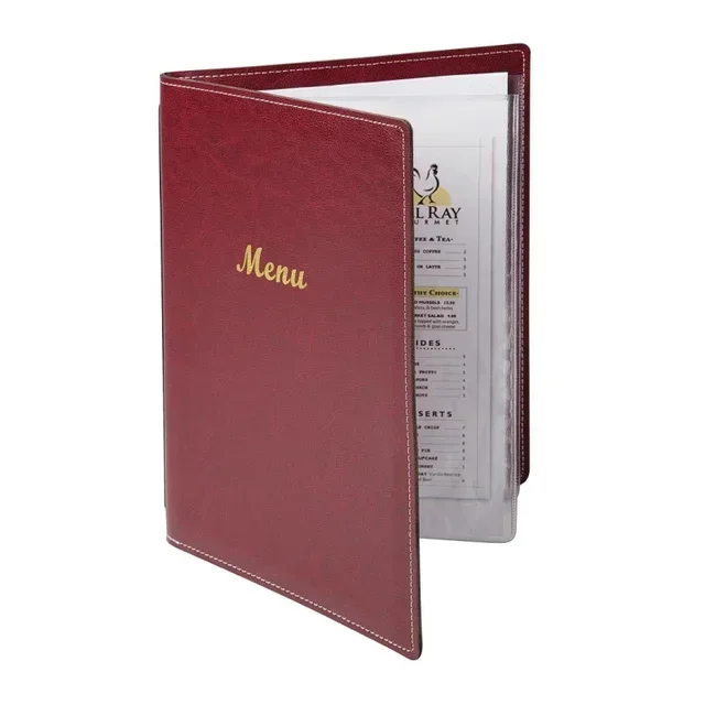 A4 Bordeaux Faux Leather Menu Cover