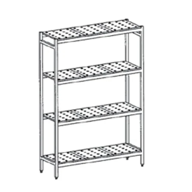 Edelstahlregal 4 Gelochte Ebenen - Länge 3720 x Tiefe 500 mm