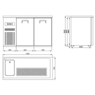 Getränkekühlschrank 2 Türen - Linke gekühlte Wanne