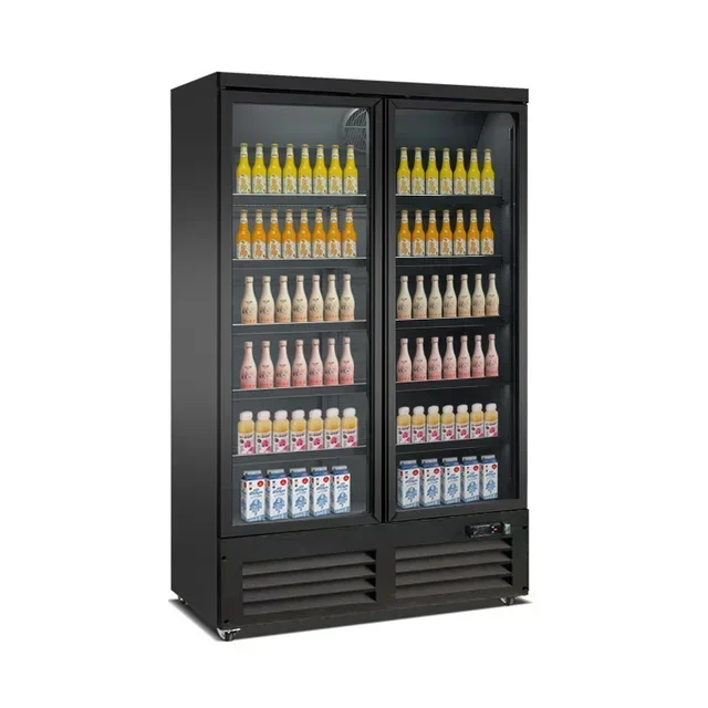 Black Refrigerated Display Case 2 Glass Doors - Capacity 1000 Liters