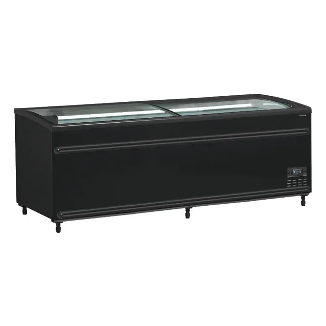 Réfrigérateur Congélateur Couvercle Vitré Incurvé Noir 584 Litres