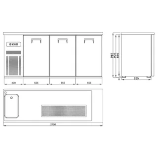 Bierkühlschrank 3 Türen mit linksseitigem Kühlbecken