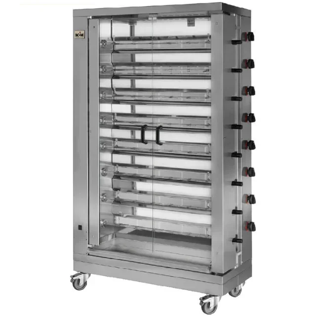 Rôtissoire Gaz Professionnelle 8 Broches - Capacité 48 Poulets