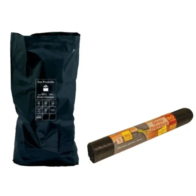 Saco de Lixo Reforçado 50 Litros - Lote de 5 Sacos Ultra-Resistentes para Trabalhos Pesados