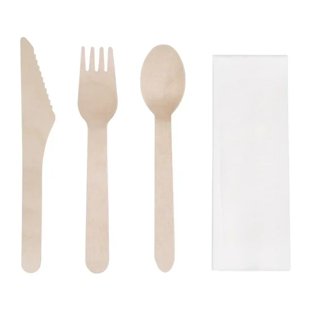 Wooden Cutlery & Napkin Kit - 250 Meal Packs