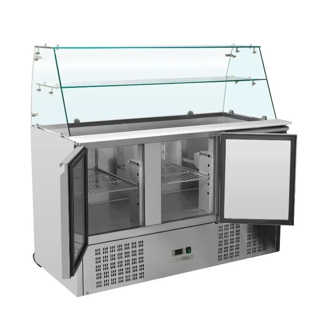 Professionelle Gekühlte Salattheke 3 Türen 368 Liter mit 4 Gastronorm GN 1/1 Behältern