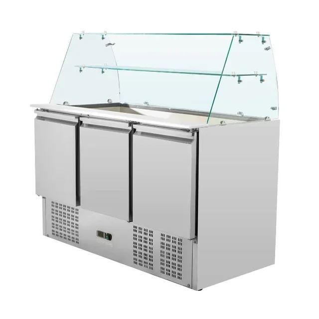 Professionelle Gekühlte Salattheke 3 Türen 368 Liter mit 4 Gastronorm GN 1/1 Behältern