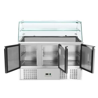 Professionelle Gekühlte Salattheke 3 Türen 368 Liter mit 4 Gastronorm GN 1/1 Behältern