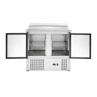 Kompakte Gekühlte Saladette 2 Schiebetüren mit Glasdach - 5 GN 1/6 Behälter