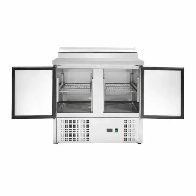 Kompakte Gekühlte Saladette 2 Schiebetüren mit Glasdach - 5 GN 1/6 Behälter